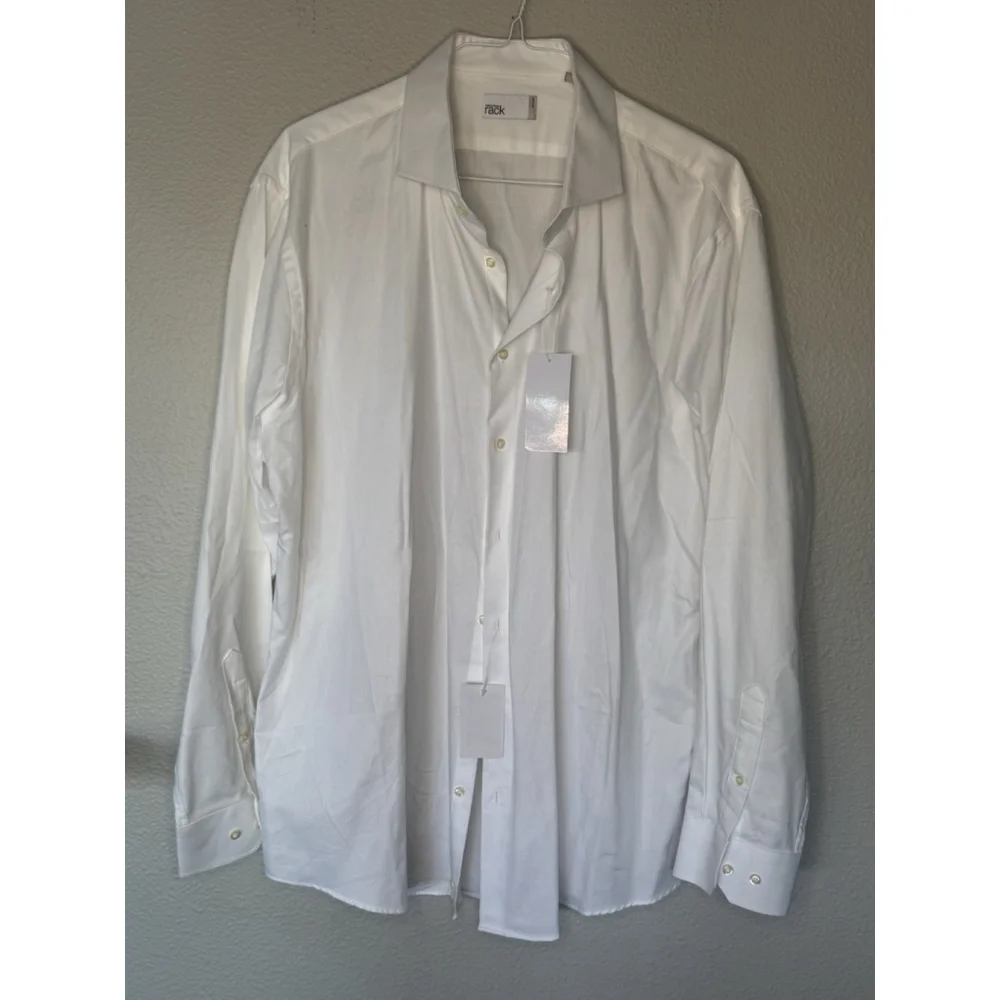 NWT Nordstrom Rack White Button Down Dress Shirt Mens 18.5 36 37 Trim Fit